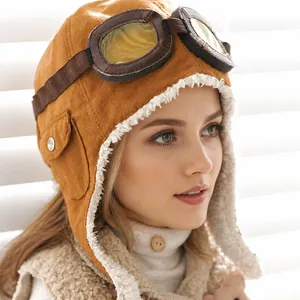 Cappello Aviatore Pilota Bambini Inverno Caldo Trapper Paraorecchie Con Occhiali Decorativi Foderato Sherpa Camoscio