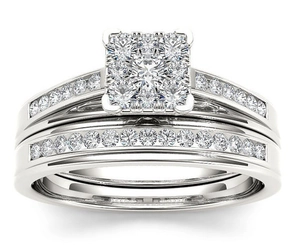 Square Zircon Alloy Ring And Matching Band Wedding Engagement Classic Elegant Jewelry For Women