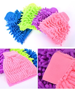Détails de gants de lavage en chenille avec poignets élastiques et texture microfibre