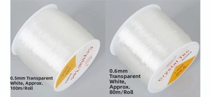 Two rolls of clear elastic crystal string for DIY jewelry making in 0.5mm and 0.6mm sizes