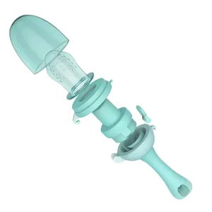 Exploded view of a baby fruit feeder with silicone mesh bag and ergonomic handle