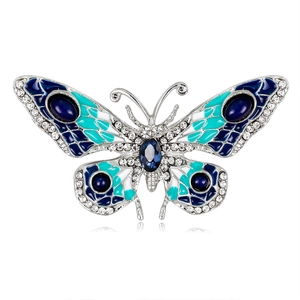 Vintage European Style Alloy Butterfly Brooch Inlaid With Rhinestones Blue Cyan Enamel Animal Brooch Pin For Women Jewelry