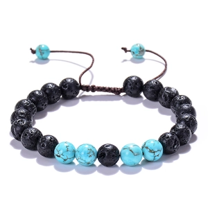 Bracelet En Perles Tressées Pierre De Lave Naturelle Turquoise Oeil De Tigre Réglable Diffuseur D'huile Essentielle Énergie Yoga Bijoux Pour Hommes Femmes Couples