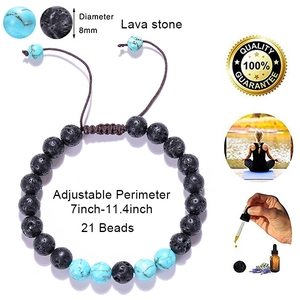 Bracelet ajustable de 8mm en turquoise et pierre de lave avec 21 perles d'énergie