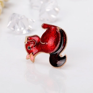 Charming red enamel squirrel brooch with gold plating for women's fashion outfits