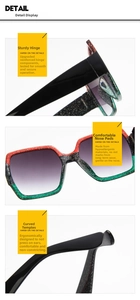 Detail shots of reinforced hinges, comfortable nose pads and ergonomic glitter temples