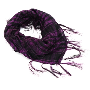 Outdoor purple and black checkered tactical scarf with fringe, 100% windproof wrap