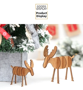 Detailed view of DIY wooden reindeer set with natural wood grain for Christmas decor