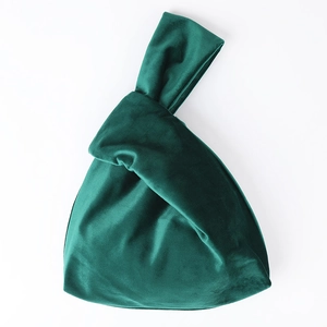 Dark green velvet handbag with knotted handle for wedding gifts and evening parties