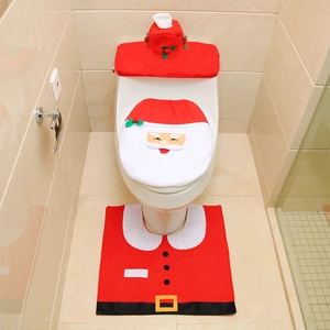 Ensemble 3 pièces de Noël pour toilettes avec housse Père Noël et tapis de salle de bain