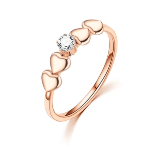 Luxurious rose gold titanium steel heart ring with sparkling round zircon gemstone inlay