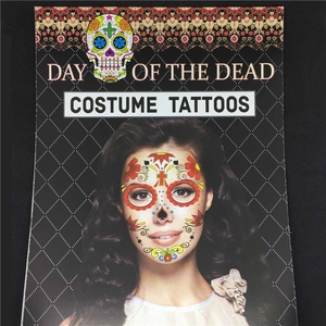 Day of the Dead temporary face tattoos with Mexican sugar skull and spider web motifs