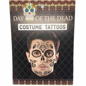 Day of the Dead skeleton face tattoo stickers with spider web designs for Halloween