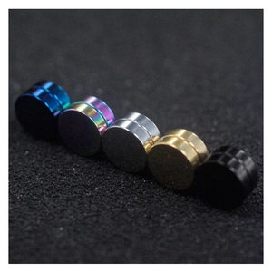 Magnetic stud earrings for men in blue, rainbow, silver, gold, and black finishes
