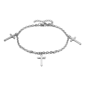 Elegant silver stainless steel chain bracelet with minimalist cross charms for women