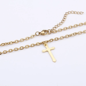 Minimalist gold titanium steel cross pendant anklet for women with lobster clasp and chain