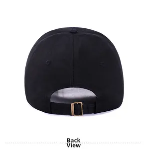 Vue arrière de la casquette de baseball noire avec boucle métallique en bronze réglable