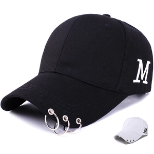 Casquette De Baseball 100% Coton Broderie Lettre M Anneaux Métalliques Streetwear Punk Chapeau De Soleil Réglable Pour Hommes Femmes