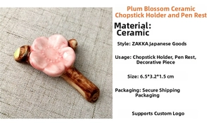 Ceramic cherry blossom chopstick rest and brush holder with product dimensions and material