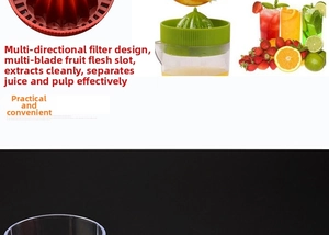 Manual citrus juicer showing multi-directional filter holes and pulp separation feature