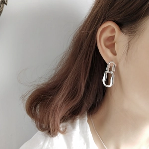 Modern 925 sterling silver geometric double hoop earrings with a polished silver finish