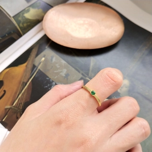 925 Sterling Silver Ring 18K Gold Plated Green Gemstone Round Thin Beaded Adjustable Open Knuckle Jewelry For Women