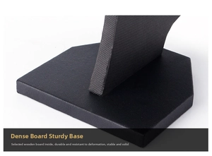 Close-up of a hexagonal black MDF display base with a stable and durable leather-like finish