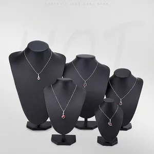 Necklace Display Stand Mannequin Bust Jewelry Pendant Holder PU Leather Velvet Portrait Neck Organizer For Countertop