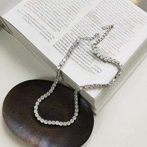 Sparkling Round Zircon Tennis Necklace 925 Sterling Silver Choker For Women Elegant Bridal Wedding Party Jewelry Accessory