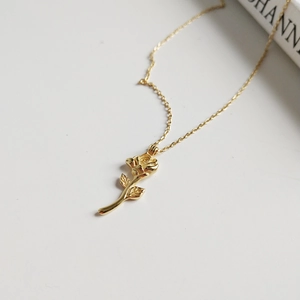 Elegant 925 sterling silver rose flower pendant necklace in rose gold finish on white surface