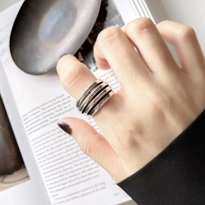 Retro multi-layer 925 sterling silver wide band ring with a vintage matte finish