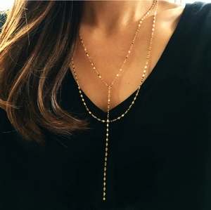 925 Sterling Silver Necklace 18K Gold Plated Double Layer Y-Shaped Geometric Long Chain Minimalist Jewelry For Women