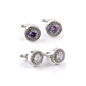 Gemelli Da Uomo Tondi Lega Con Strass Zirconia Business Formale Matrimonio Camicia Lusso Accessorio Colore Argento