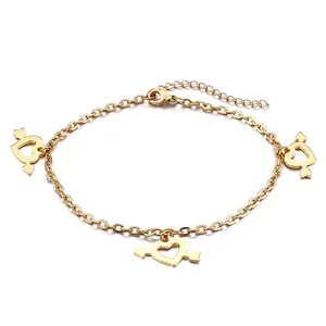 Cupid Heart Arrow Charm Anklet 316L Stainless Steel 18K Gold Plated Adjustable Extension Chain Fashion Jewelry Women