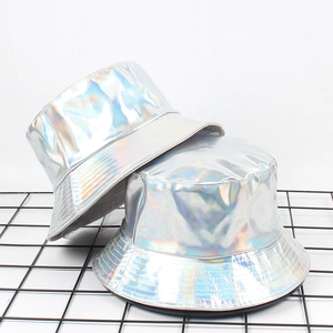 Chapeau Bob Argent Holographique Réversible Brillant Cuir PU Laser Réfléchissant 3D Streetwear Tendance Solaire