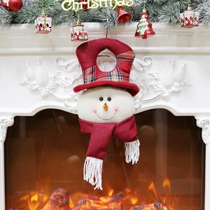 Christmas snowman door hanging decoration with red plaid hat and festive scarf ornaments