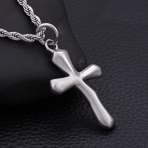 Silver stainless steel cross pendant necklace with a durable twist rope chain for men
