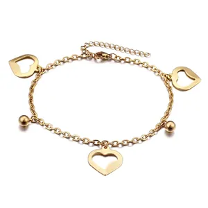 Hollow Heart Charm Anklet For Women Stainless Steel Round Beads Adjustable Chain Foot Jewelry Gift Non Fading