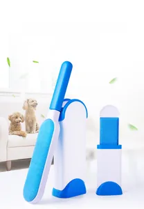Kit brosse ramasse-poils animaux bleu et blanc avec socle auto-nettoyant pour poils