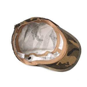 Men's jungle camouflage cotton flat top military cap with adjustable metal buckle strap