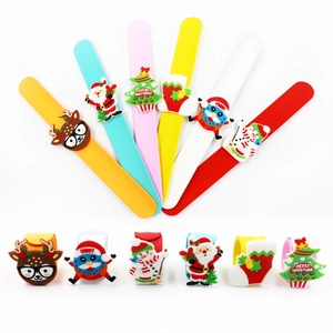 Christmas Slap Bracelet Silicone Wristband With Cartoon Santa Reindeer Snowman Pattern Slap Bands For Kids Holiday Party Favors