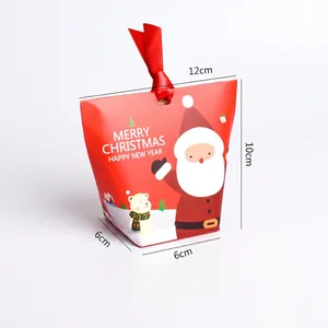 Christmas gift bags with Santa and bear prints, includes 12 red treat boxes for candy