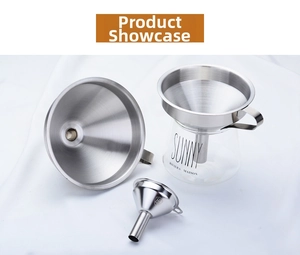 Three-piece SUS 304 stainless steel funnel set with handles and brushed metal finish