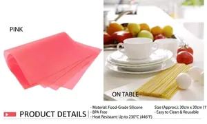 Detailed view of pink silicone kitchen mat with non-slip honeycomb texture for drawers