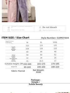 Detailed size chart for mink velvet bathrobe showing length, bust, and care instructions