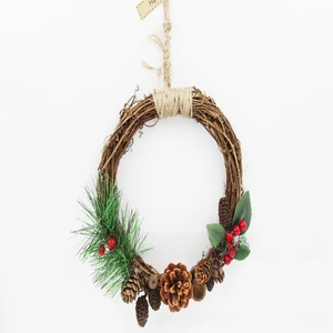 Detailed Christmas wreath with pine cones, red berries, and needles for DIY decor
