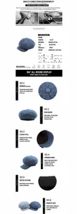 Tableau des tailles et conseils d'entretien pour casquette en denim délavé de 58 cm