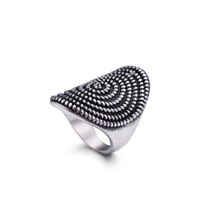 Vintage stainless steel ring with triangular beaded texture for men in punk style