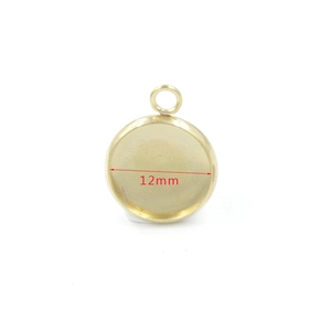Detailed view of 12mm gold stainless steel round pendant base for DIY jewelry making