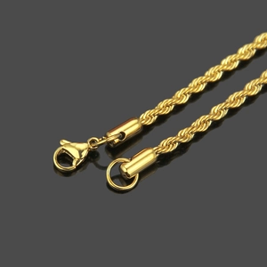 3mm golden stainless steel twist rope chain necklace with durable lobster clasp